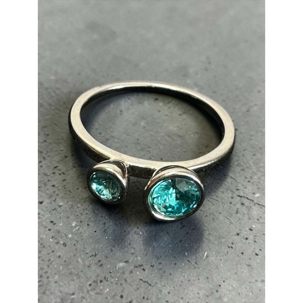 NVC Bypass Ring Women Size 8.5 Teal Blue Crystal Silver Tone Modern